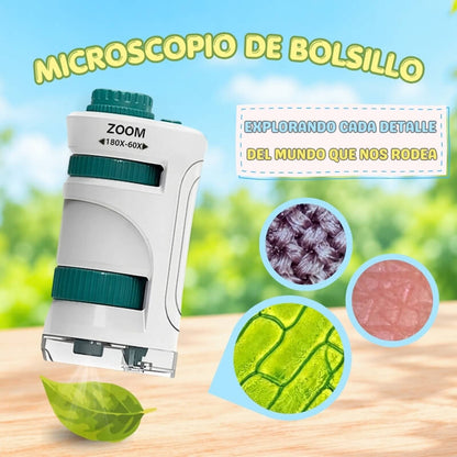Microscopio Portátil con aumento ajustable hasta x180 - Despierta el interés científico