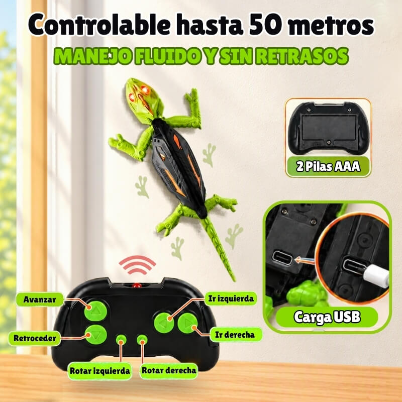 Lagarto Gigante Trepaparedes - Teledirigido, con luces LED y fluorescente
