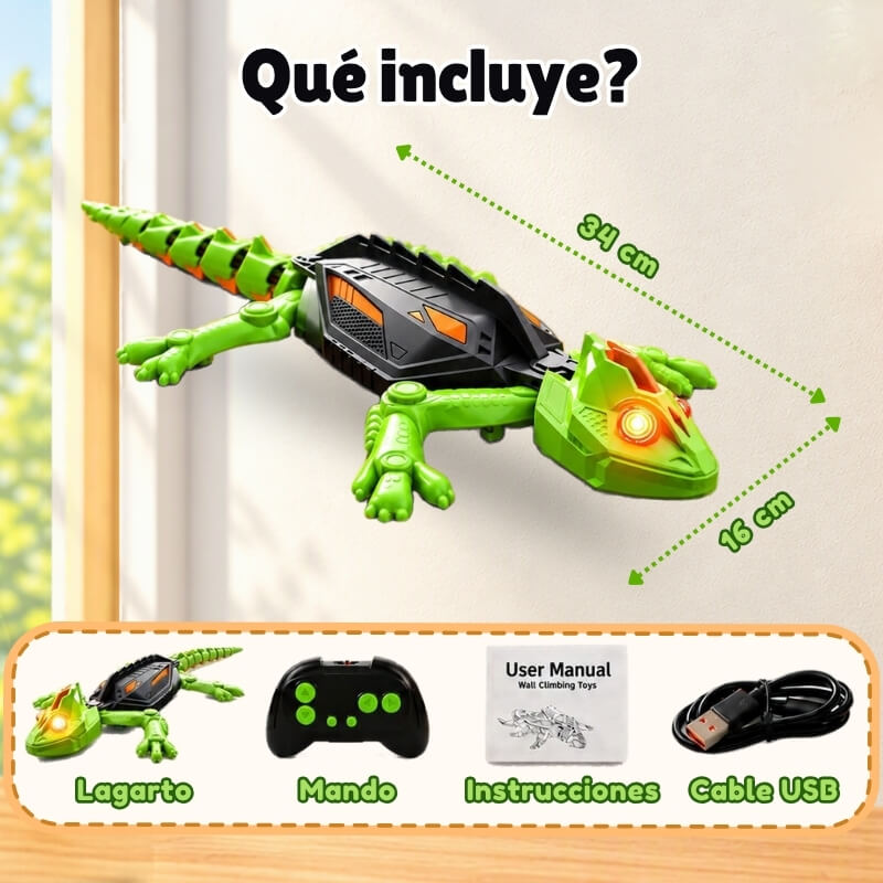 Lagarto Gigante Trepaparedes - Teledirigido, con luces LED y fluorescente