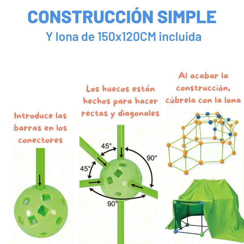 Castilloland - Kit de construção de casa e estrutura com 102 barras e 72 conectores