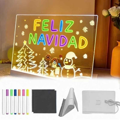 Pizarra LED de 15" - Con 7 rotuladores y luz cálida para mesita de noche, 30x20cm (15 pulgadas)