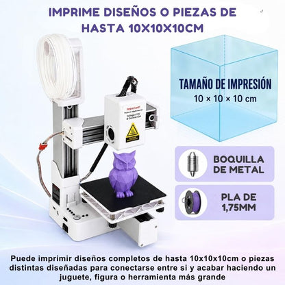 Impresora 3D para principiantes - Con 10m de PLA, tarjeta de memoria y diseños preinstalados