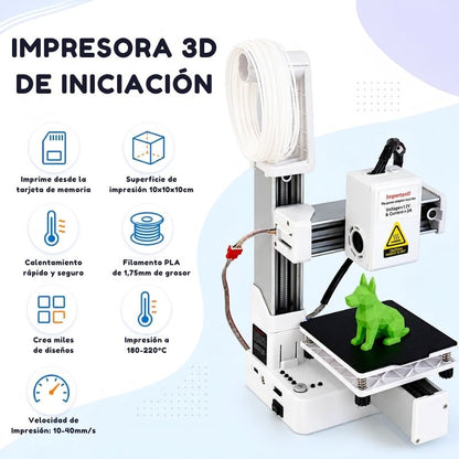 Impresora 3D para principiantes - Con 10m de PLA, tarjeta de memoria y diseños preinstalados