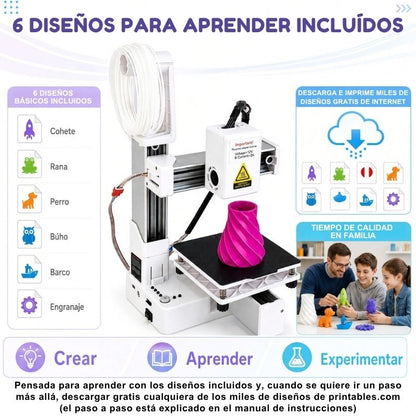 Impresora 3D para principiantes - Con 10m de PLA, tarjeta de memoria y diseños preinstalados