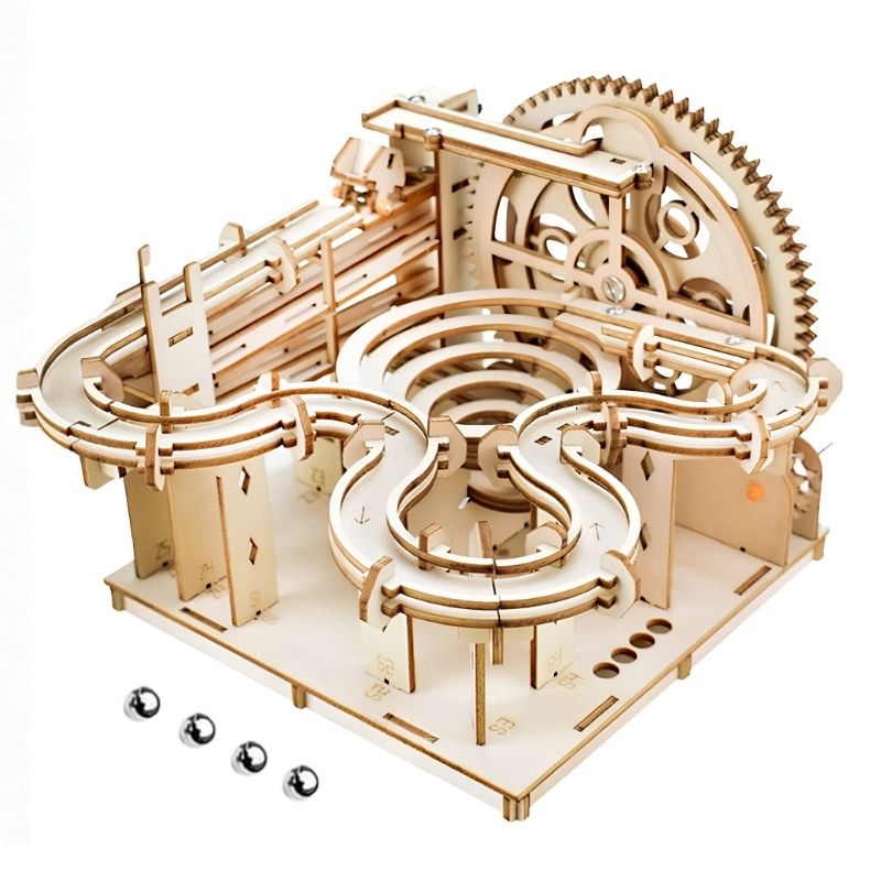 Laberinto de Canicas Montessori - Juego de madera para montar en casa con 4 canicas