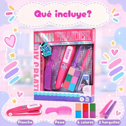 Plancha para mechas temporales con 6 colores, peine y horquillas (lavable con agua)