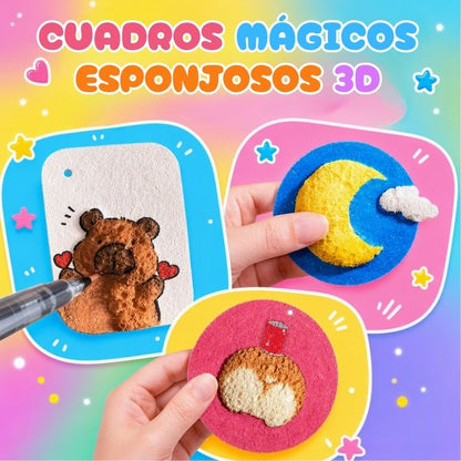 Cuadros Esponjosos 3D - Kit de manualidades con 40 esponjas, caballete, rotuladores de colores y lápices cuentagotas