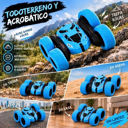 Coche Acrobático Radiocontrol - Con mando, carga USB y ruedas todoterreno 360º preparadas para choques