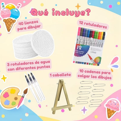 Cuadros Esponjosos 3D - Kit de manualidades con 40 esponjas, caballete, rotuladores de colores y lápices cuentagotas