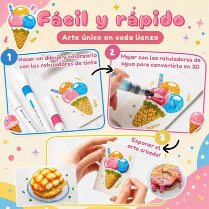 Cuadros Esponjosos 3D - Kit de manualidades con 40 esponjas, caballete, rotuladores de colores y lápices cuentagotas
