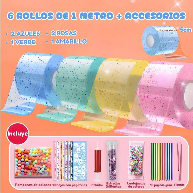 KIT de Inflables Squishy - Set de manualidades con decoraciones y 6m de cinta