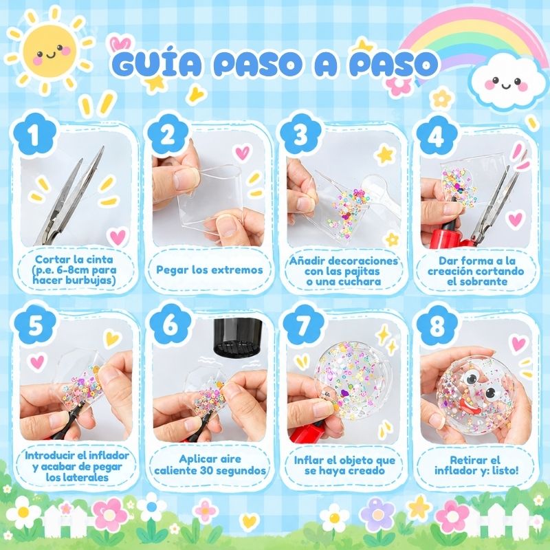 KIT de Inflables Squishy - Set de manualidades con decoraciones y 6m de cinta