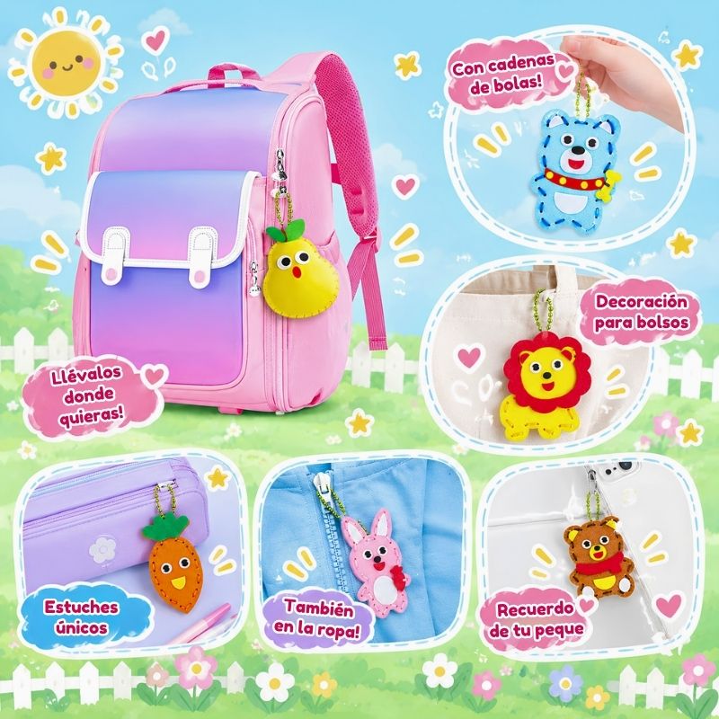 Costura Segura - Kit para coser con 5 bolsos, 8 peluches y accesorios