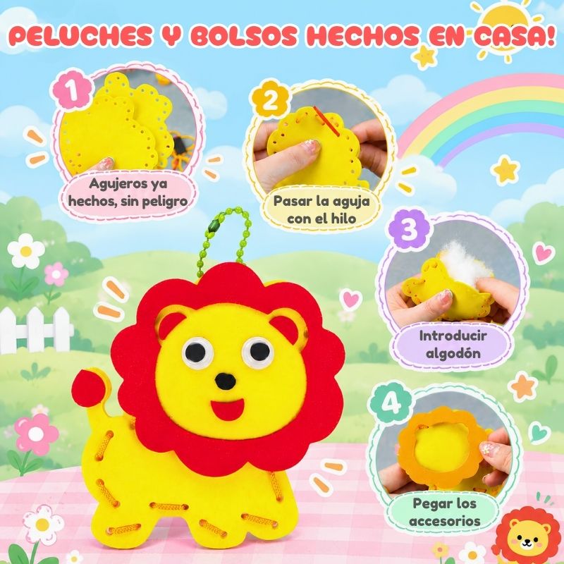 Costura Segura - Kit para coser con 5 bolsos, 8 peluches y accesorios