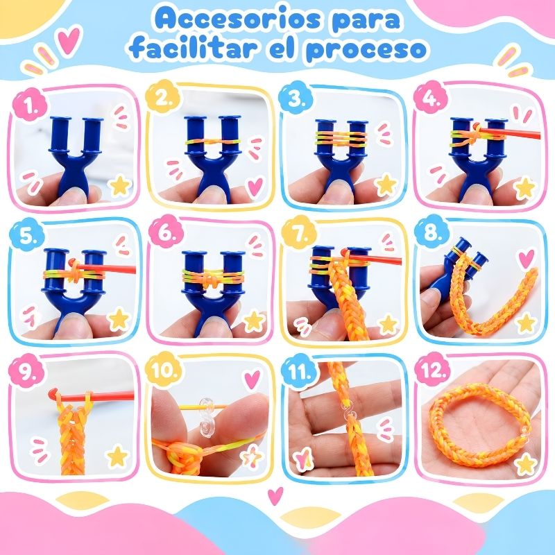 Kit de Gomitas todo incluido - Set de manualidades con 3.000 gomas y accesorios para hacer pulseras, llaveros y más