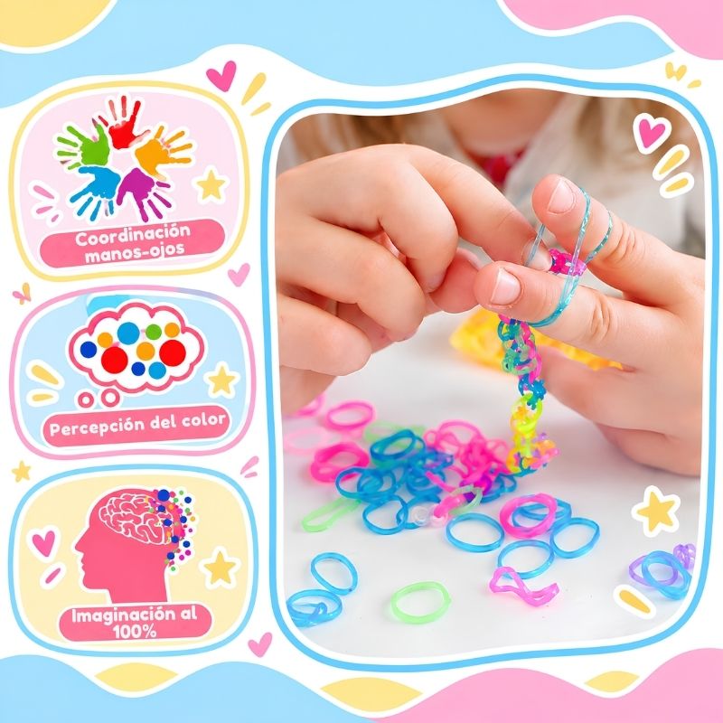 Kit de Gomitas todo incluido - Set de manualidades con 3.000 gomas y accesorios para hacer pulseras, llaveros y más