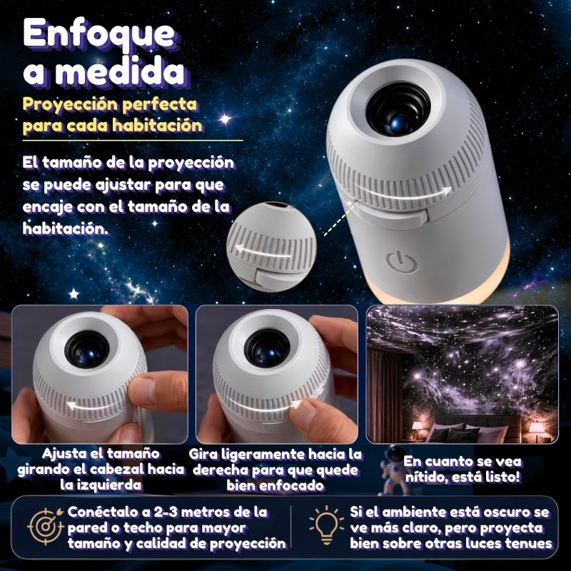 Proyector Espacial - Luz de noche USB con proyección HD a toda la habitación y 6 discos
