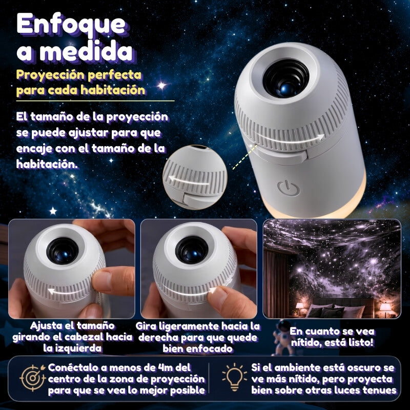 Proyector Espacial - Luz de noche USB con proyección HD a toda la habitación y 6 discos