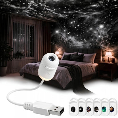 Proyector Espacial - Luz de noche USB con proyección HD a toda la habitación y 6 discos