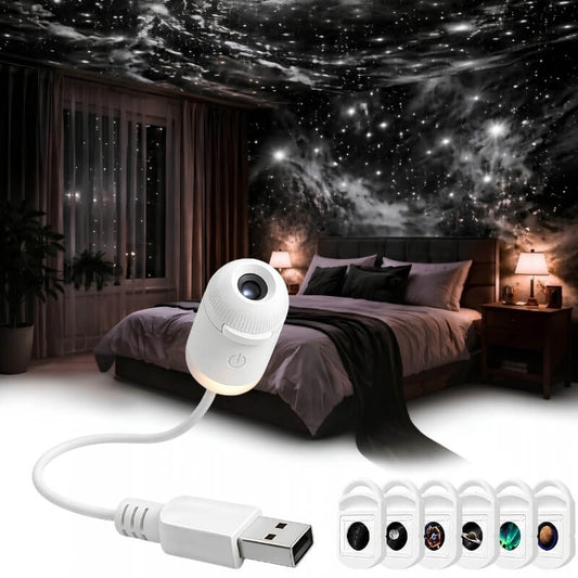 Proyector Espacial - Luz de noche USB con proyección HD a toda la habitación y 6 discos
