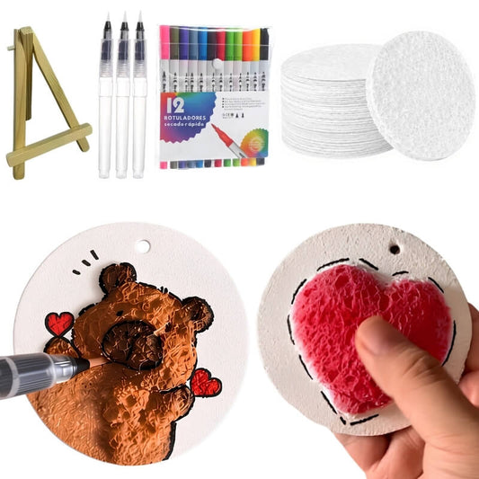 Cuadros Esponjosos 3D - Kit de manualidades con 40 esponjas, caballete, rotuladores de colores y lápices cuentagotas