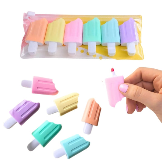 Conjunto de 6 marcadores coloridos em forma de sorvete 