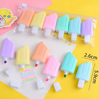 Conjunto de 6 marcadores coloridos em forma de sorvete 