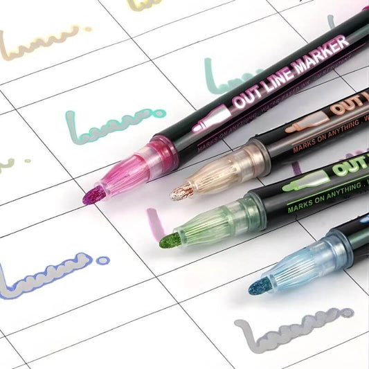 Bright Rotus - Pacote de 12 marcadores coloridos com contornos e preenchimento com efeito brilhante