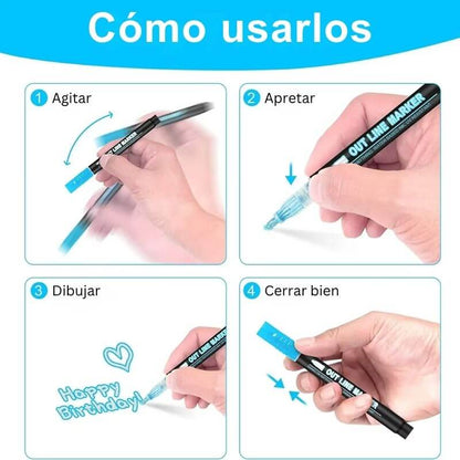 Rotus brillantes - Pack de 8 Rotuladores de gel con contornos y relleno brillante