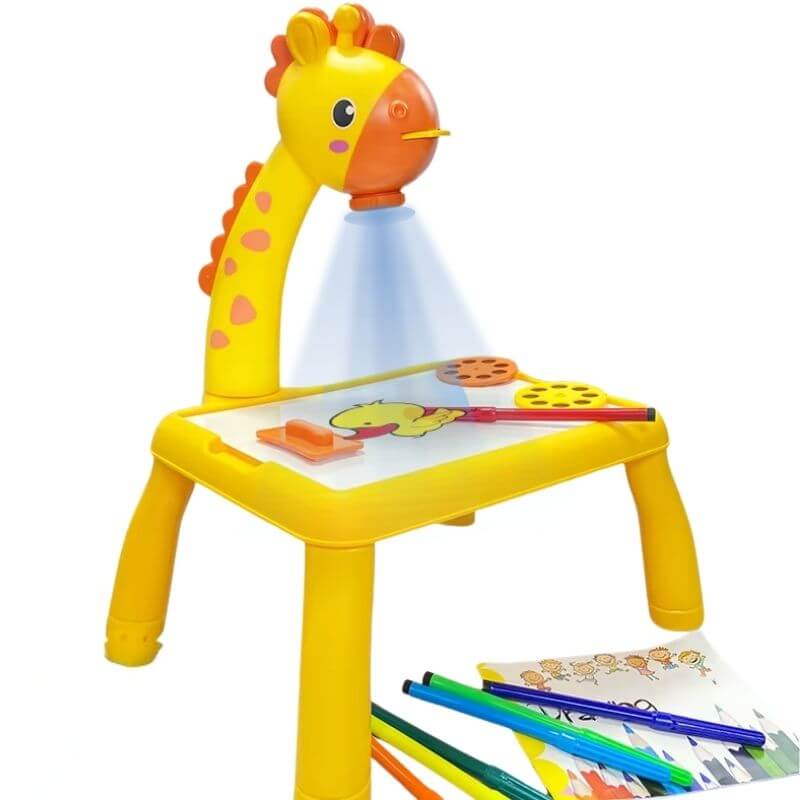 Proyector de calcado con pizarra, rotuladores, borrador y plantillas