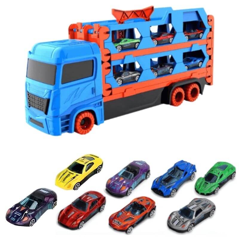 Camión Contenedor con rampa extensible de 160cm, 8 coches y lanzador