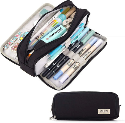 Fabric pencil case with compartments, in 5 colours 