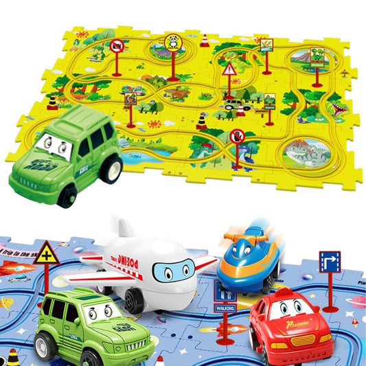 Circuito de Coches personalizable con piezas de puzzle