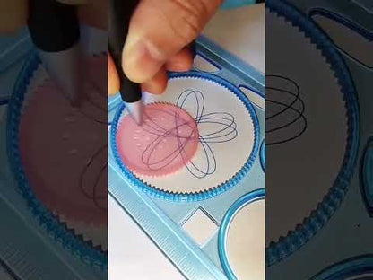 Spirograph ruler and pattern set for geometric drawings and borders - 3 in 1 